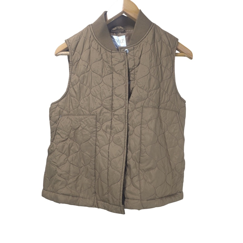 Stylus‎ Quilted Puffer Vest Womens Medium Brown Snap Front Gorpcore Utility